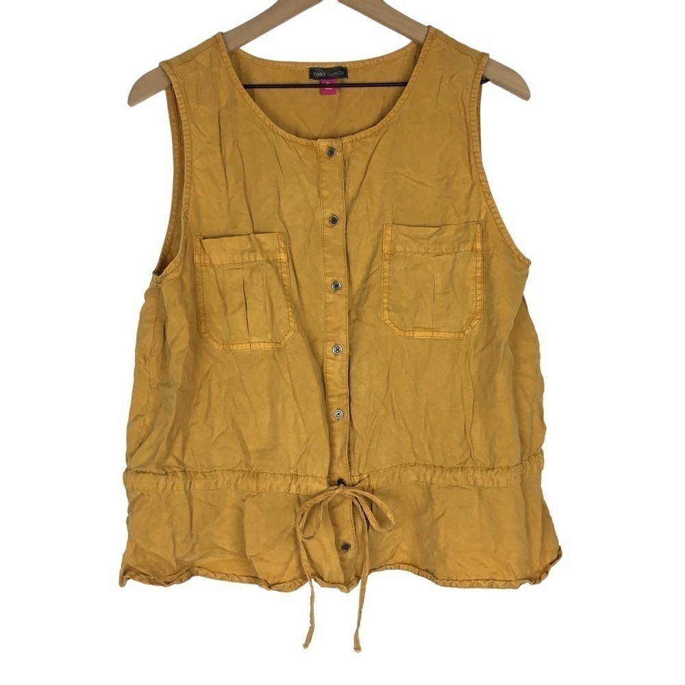 VINCE CAMUTO Tank Top Sleeveless Button Drawstring Utility Distressed Size XL